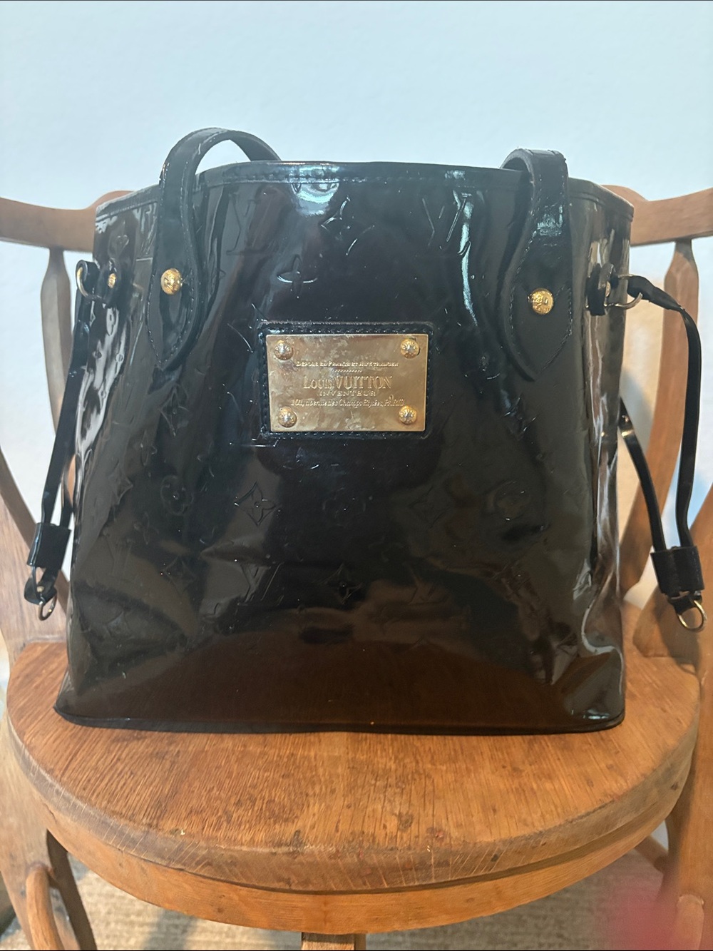 Vintage Louis Vuitton Dark burgundy Patent Monogram Tote with Gold Plaque